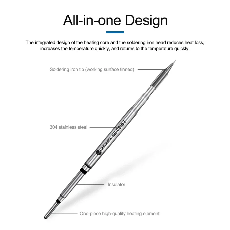 SUNSHINE C210 Series Integrated Soldering Iron Tips and Heating Core Efficient Heat Conduction Temperature Recovery for GVM T210