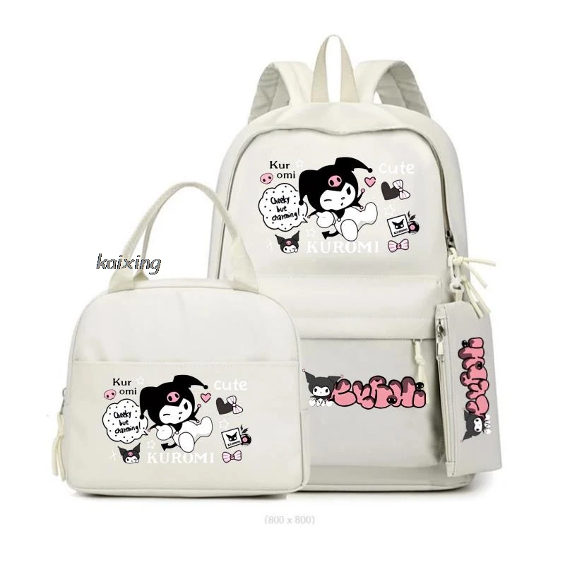 3Pcs/set Lovely Kuromi Melody Backpack with Lunch Bag for Women Student Teenagers School Bags Comfortable Travel Sets Rucksack