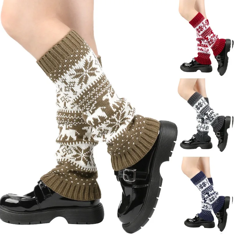 

Womens Leg Warmers Winter Ankle Stretch Slouch Warm Thermal Ladies Wool Knitted Snowflake Female Gaiter Boot Socks Christmas