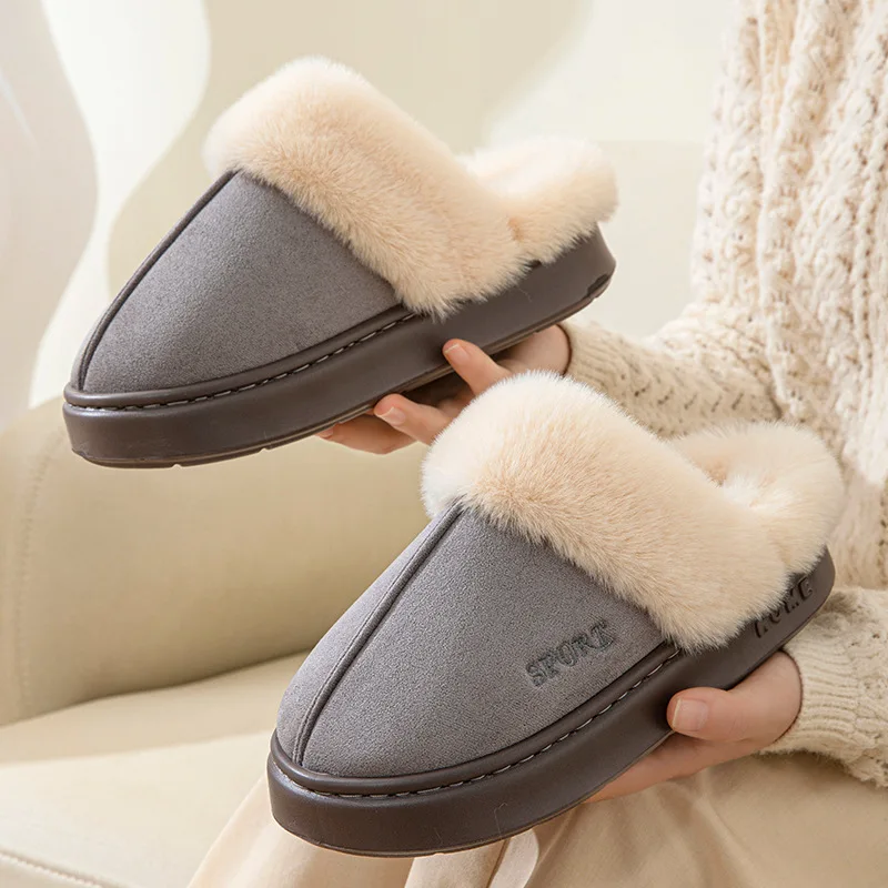 Casual Fluffy Slippers Women House Winter Plush Designer Shoes Ladies Flats Home Warm Fashion Elegant Solid Platform Footwear