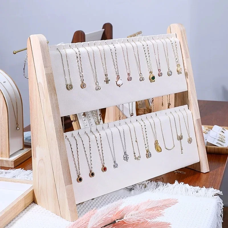 

Necklace Holder 2/3 Tier Wooden Necklace Organizer Stand with Velvet/PU, Necklace Display Stand,Chain Necklace Holder Rack