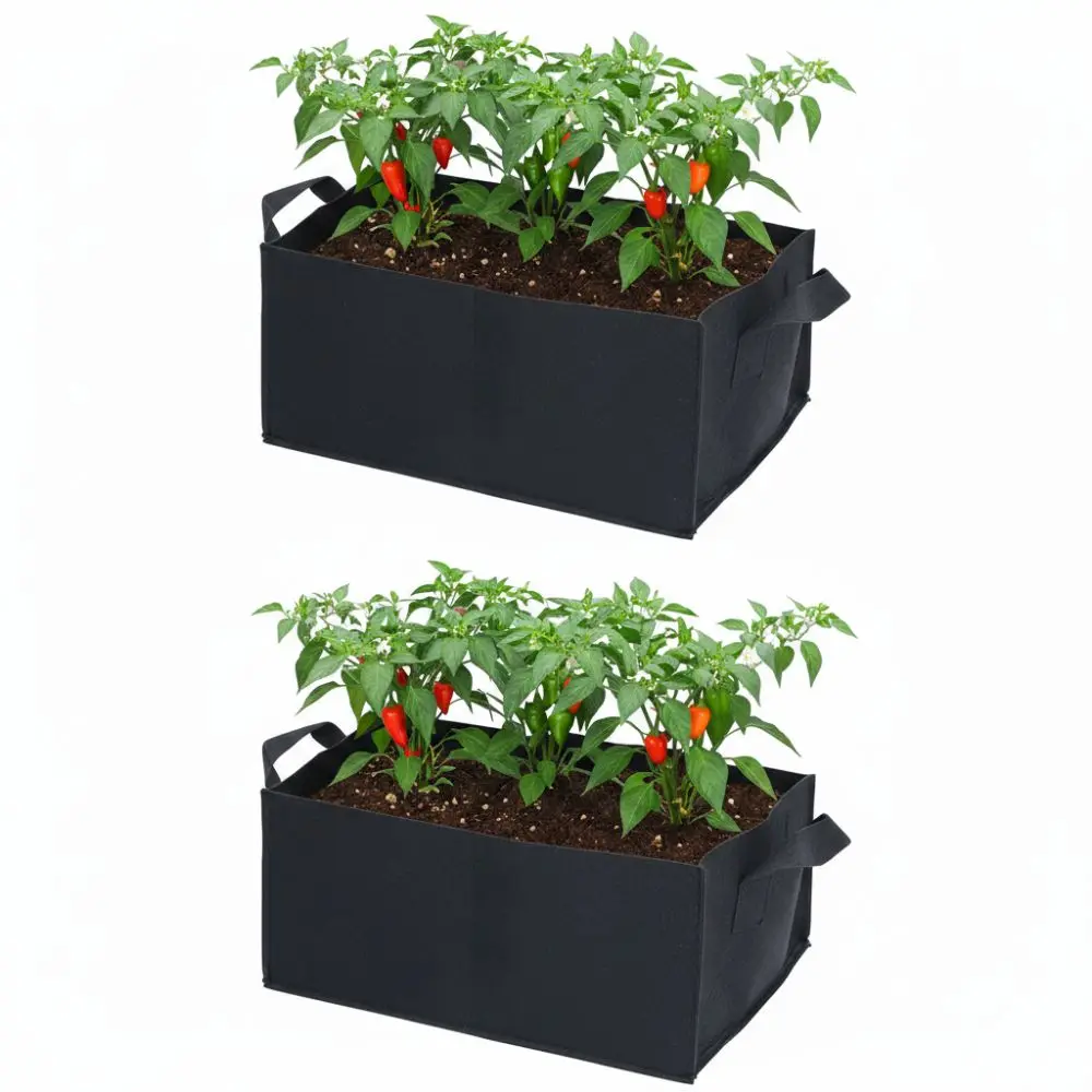 2PCS Durable Rectangle Plant Grow Bag Reusable With Handles Grow Bag Portable Foldable Vegetable Grow Bag Balcony Gardening