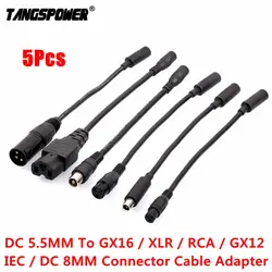 5Pcs DC 5.5MM To 3P GX16 3-Pin XLR RCA IEC 3P GX12 DC 8MM Connector Cable Adapter For Scooter Electric Bike Charger Accessories