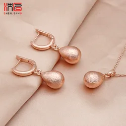 SHENJIANG New Fashion 585 Rose Gold Color Water Drop Metal Dangle Earrings Pendant Necklace Jewelry Sets For Women Wedding