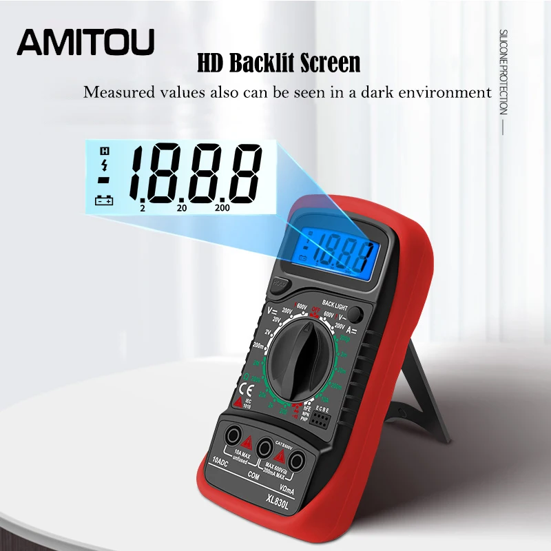 AMITOU 1999 Counts Multímetro Digital Profissional AC/DC Current Voltage Tester Capacitance Ohm Diode Meter with LCD Backlight