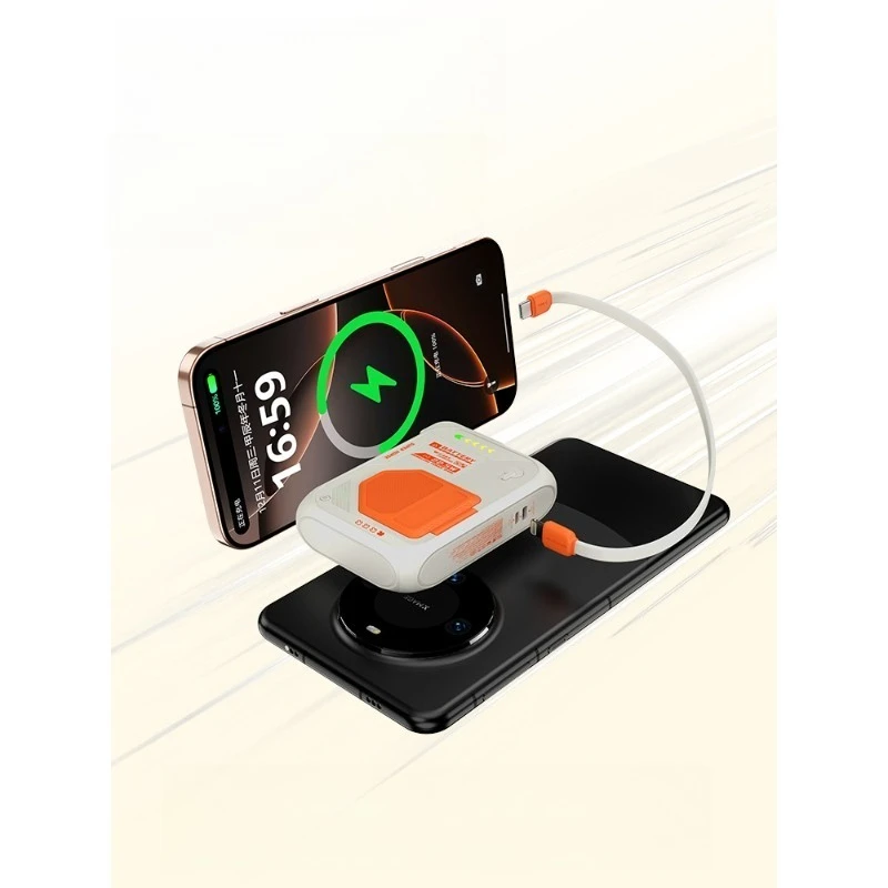 10000mAh AC Plug with Built-in Cable Magnetic Wireless Fast Charging 3-in-1 Power Bank