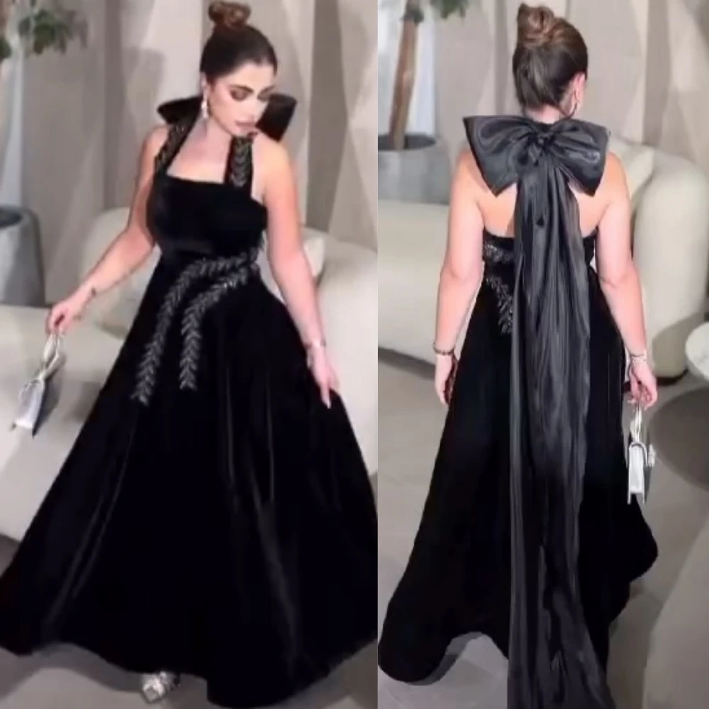 Abend Abschluss ball Velours muster Bogen Abschluss A-Linie Halfter maßge schneiderte Anlass Kleid Midi es