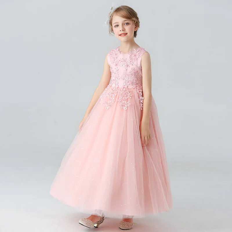 BX683 Children\'s Long Wedding Dress Fluffy Mesh Princess 3-15 Year Old Clothing Girls\' Performance Dance Ball Gown