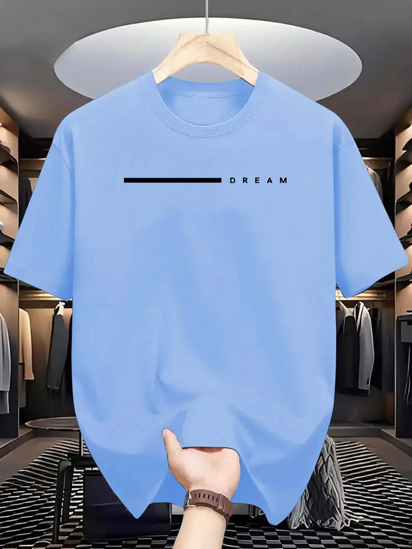 Men's summer 100 cotton fashionable casual loose plus size dream letter printed sports round neck short sleeved T-shirt top image 2