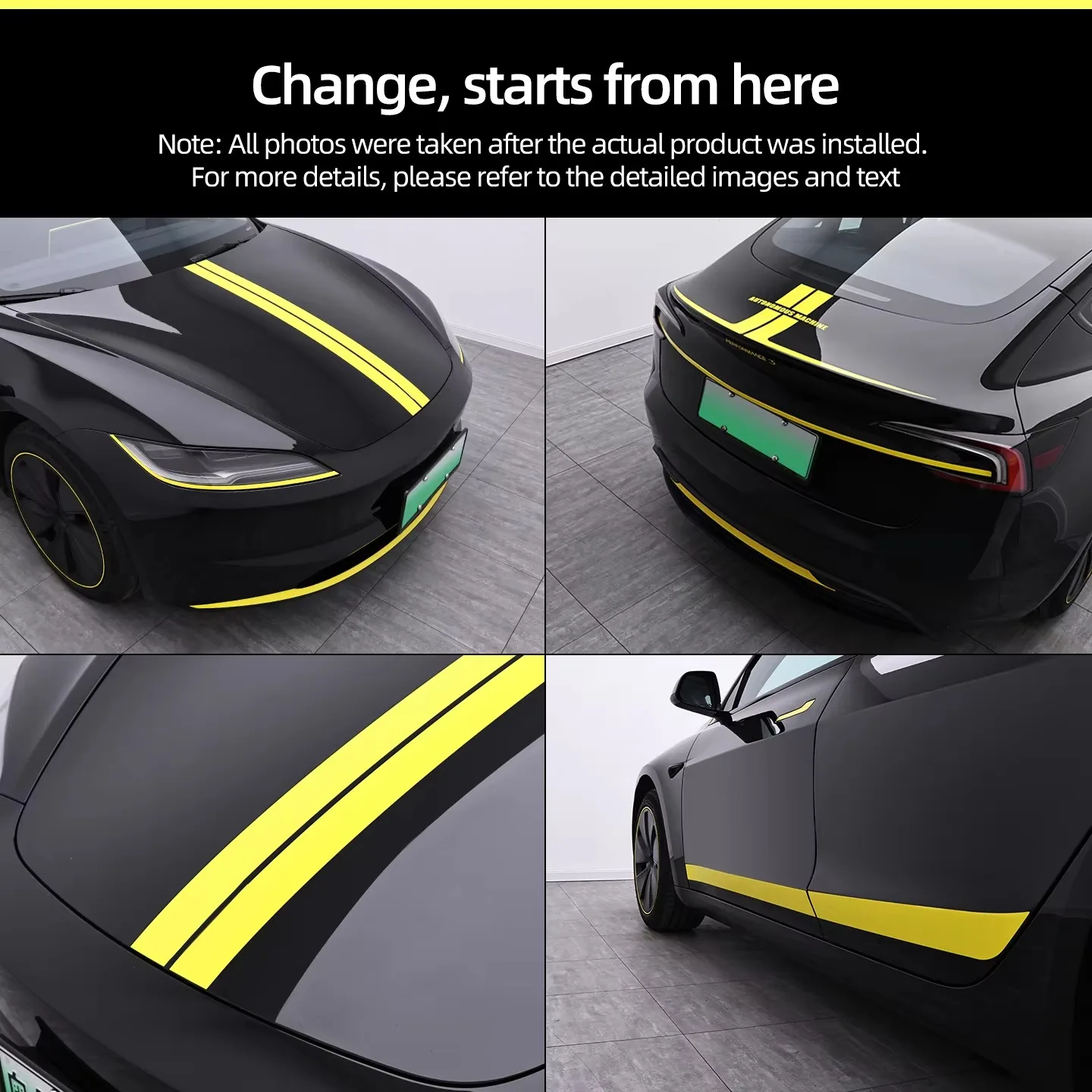 Pre-Cut PET Trim Protective Sticker For Tesla Model 3 Highland 2024+, Wheel Hub Mirror Headlight Ring Strip, 5 Colors Available