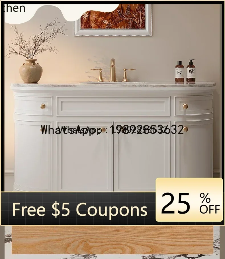 

Z3 retro rock slab hot bending integrated basin floor-to-ceiling rubber wood arc bathroom cabinet