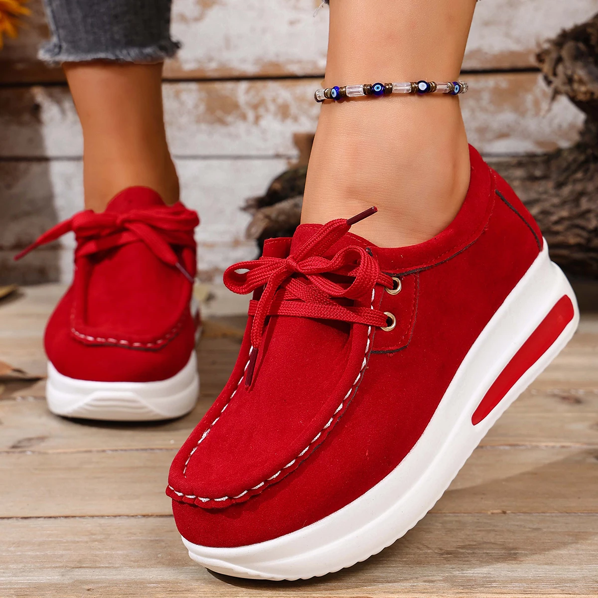 Mocassins à lacets pour femmes, chaussures de marque, mode estivale, couleur unie, plateforme, chaussures plates vulcanisées à enfiler pour l'automne, grandes tailles 1 Mocassins à lacets pour femmes, chaussures de marque, mode estivale, couleur unie, plateforme, chaussures plates vulcanisées à enfiler pour l'automne, grandes tailles 1