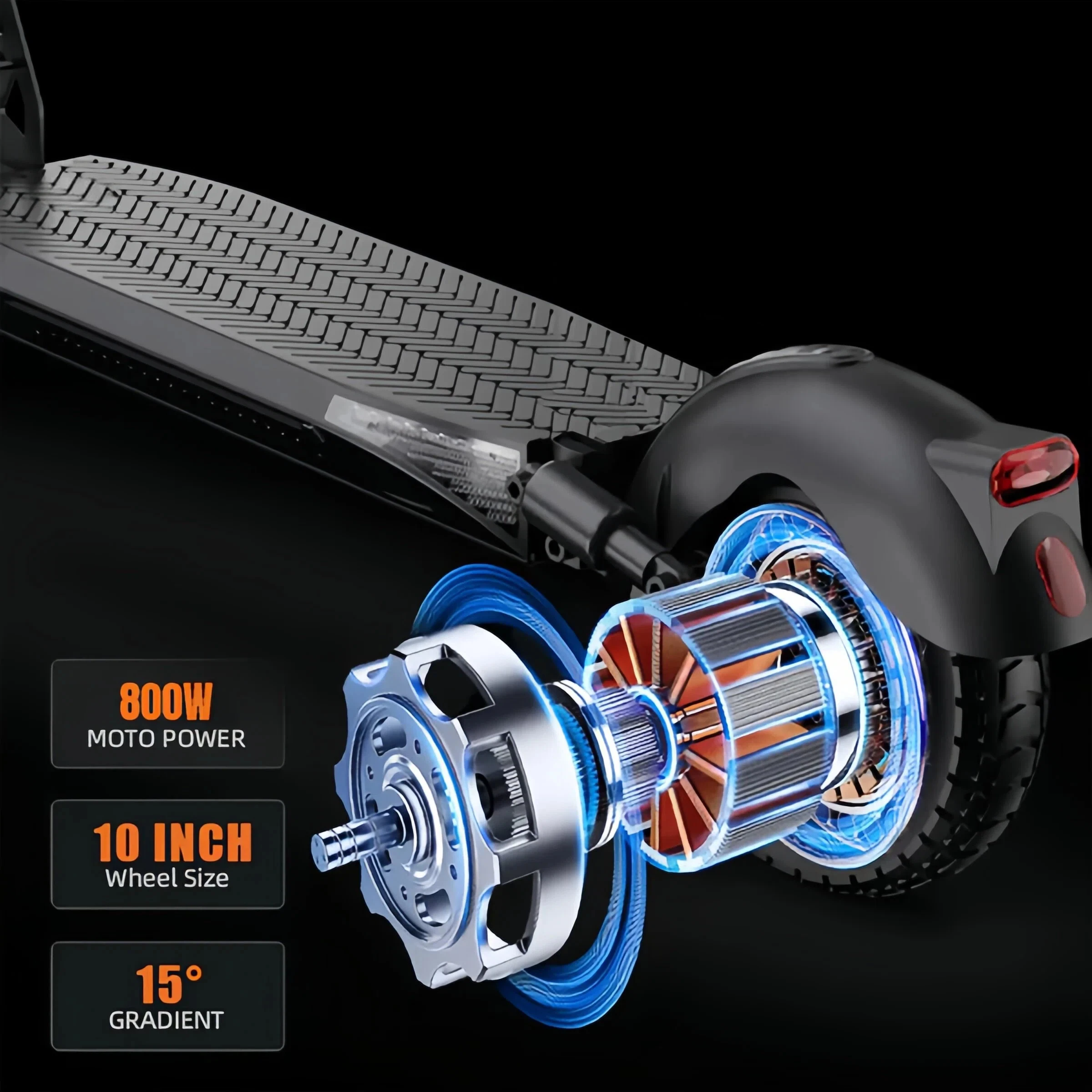 Adult electric scooter, 800W motor, 48V 18.2AH battery, 55km range, 10-inch off-road tires, foldable, LED display, disc brakes - view 5