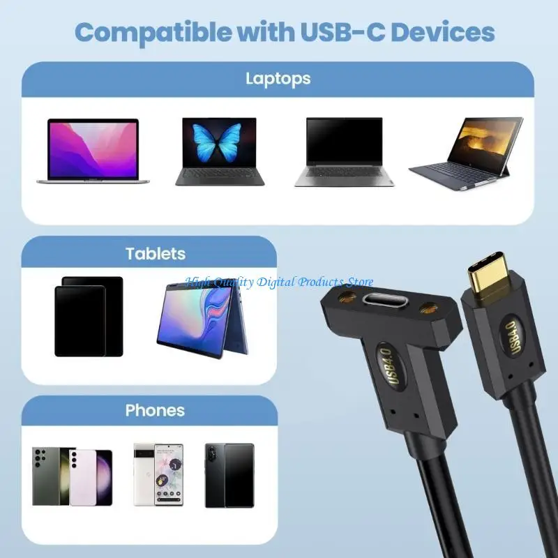 

U2JE 90 Degree USB4 Cable 40Gbps USB C to USB C 240W Fast Charging Display Cable Support 8K@60Hz 40Gbps Data Cable for Phone