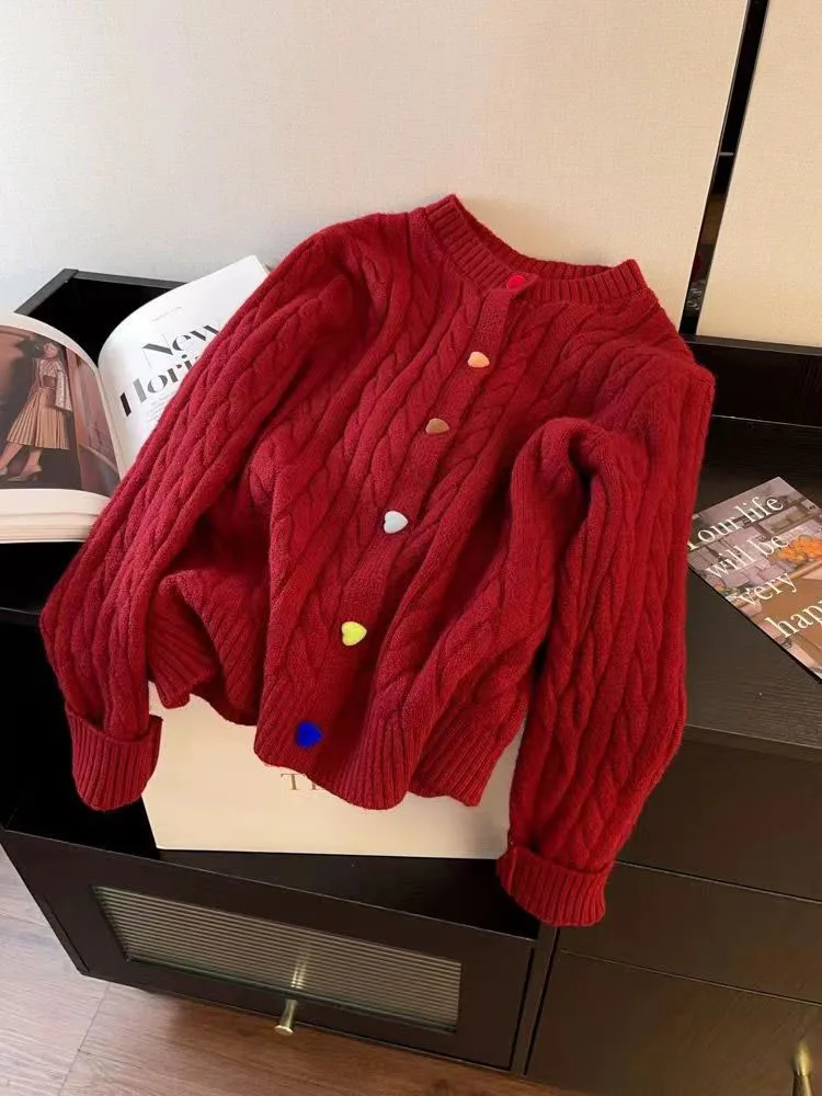 Jmprs Chic Rainbow Buttons Cardigan Sweaters Women Korean Sweet Loose Casual Knitted Coat Fashion O Neck Lady Long Sleeve Tops