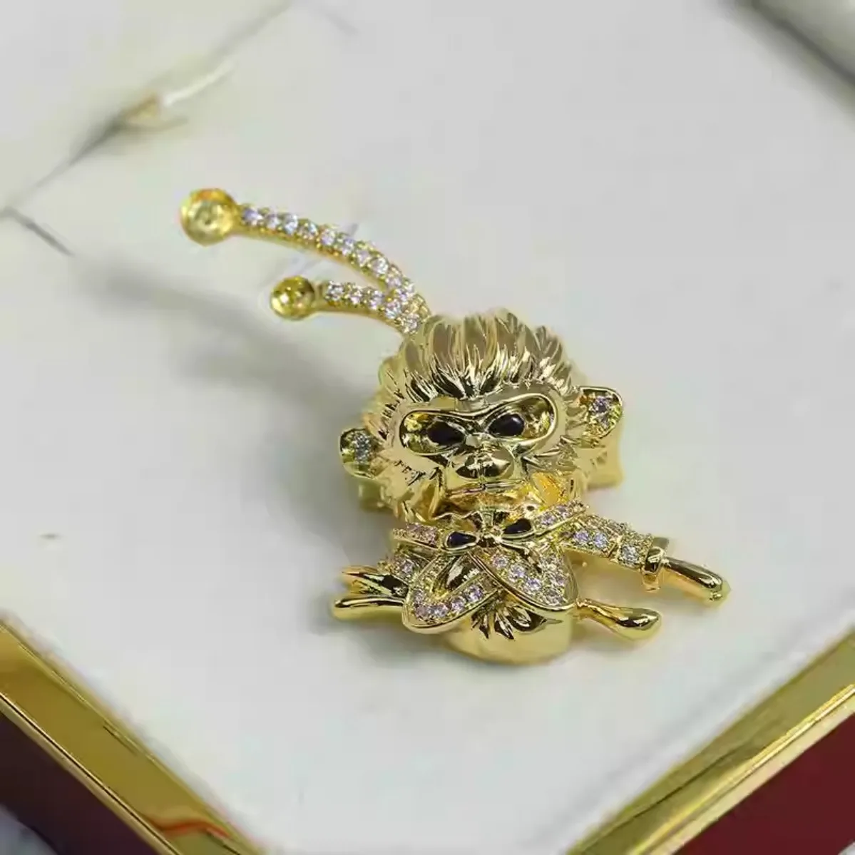 Chinese Style Monkey King Brooch, Brass Gold Plated Golden Monkey Lapel Pin, Fashion Corsage Ornament