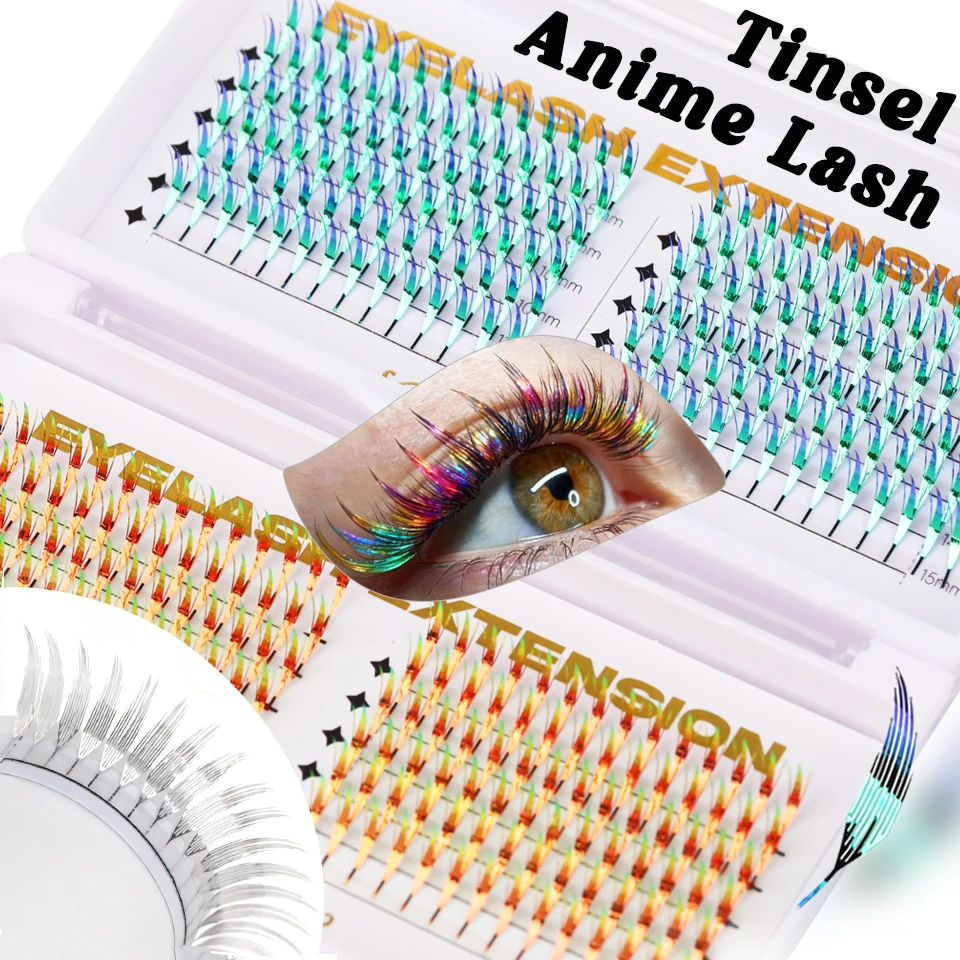 AGUUD Color Shiny Comic Spire Lashes Extension Manga Style Holographic Feather Lash Natural Soft Tinsel Anime Lash for Christmas