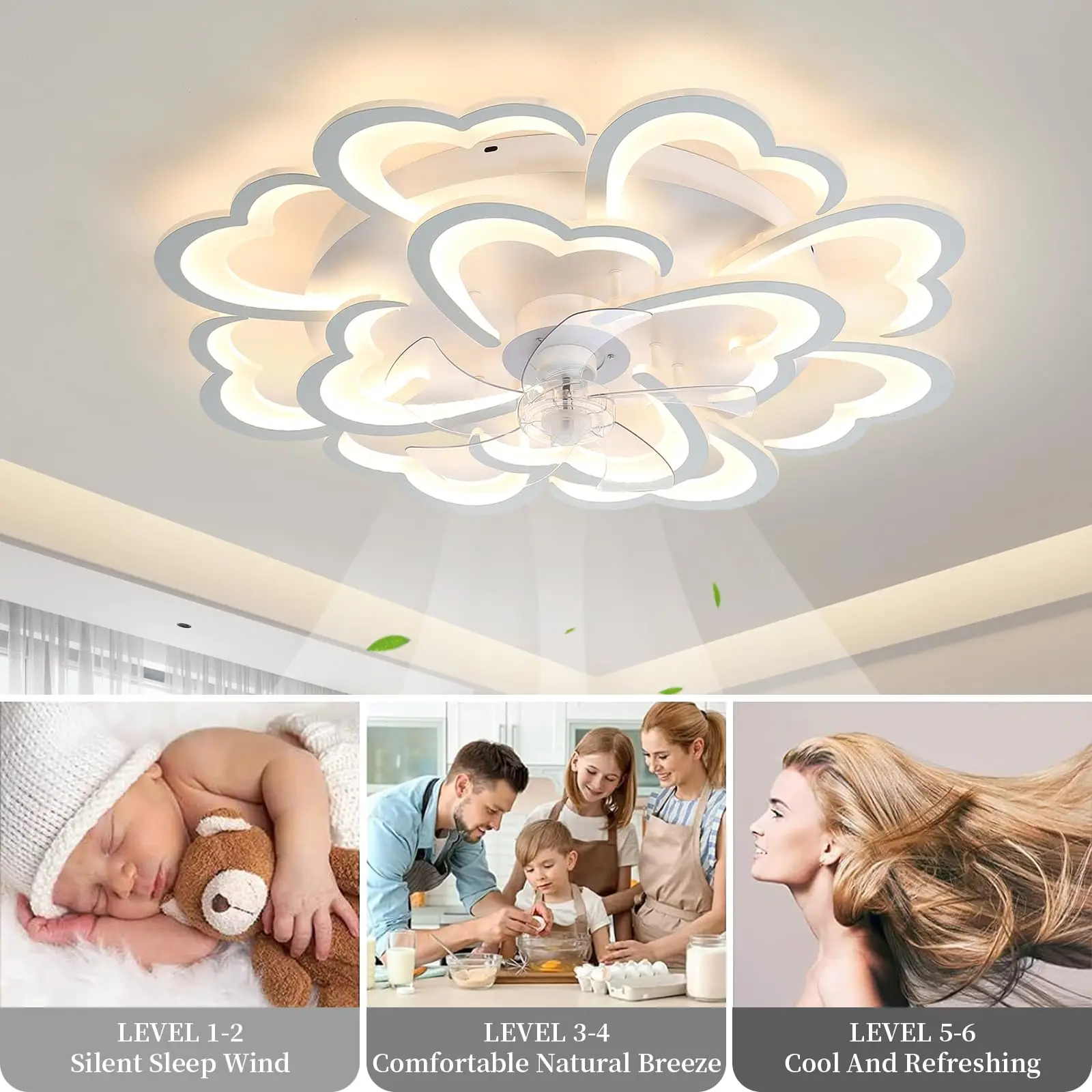 LED Ceiling Fan Light, App/Remote Control Three-Color Dimming For Living Room Dining Room Bedroom Home Decoration Lamps