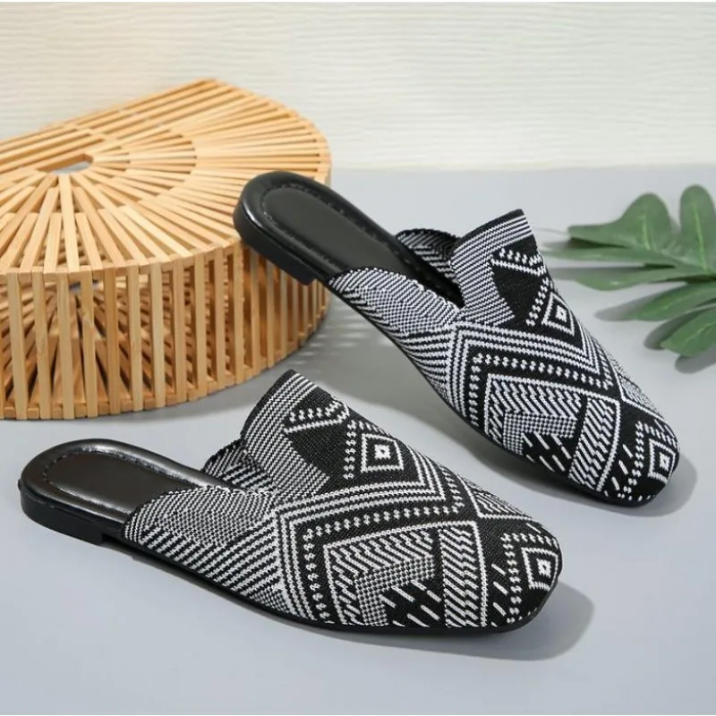 New Style Fashion Striped Loafers Shoe Women Summer Slip-on Breathable Knitting Flats Woman Comfort Non-slip Soft Bottom Sandals