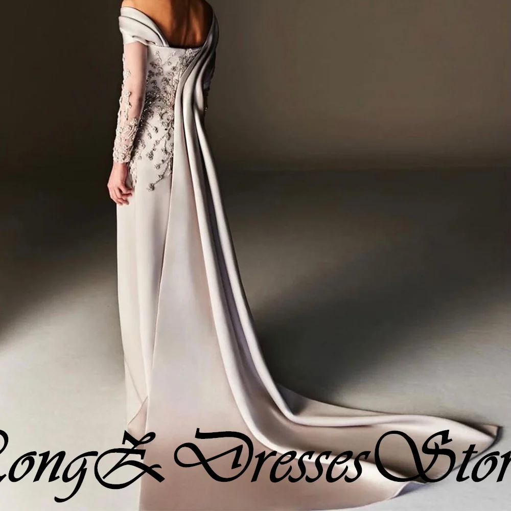 Customized Exquisite and Temperament Off the Shoulder Lace Evening Dresses Modern Zipper Back A-Line Watteau Train Floor Length