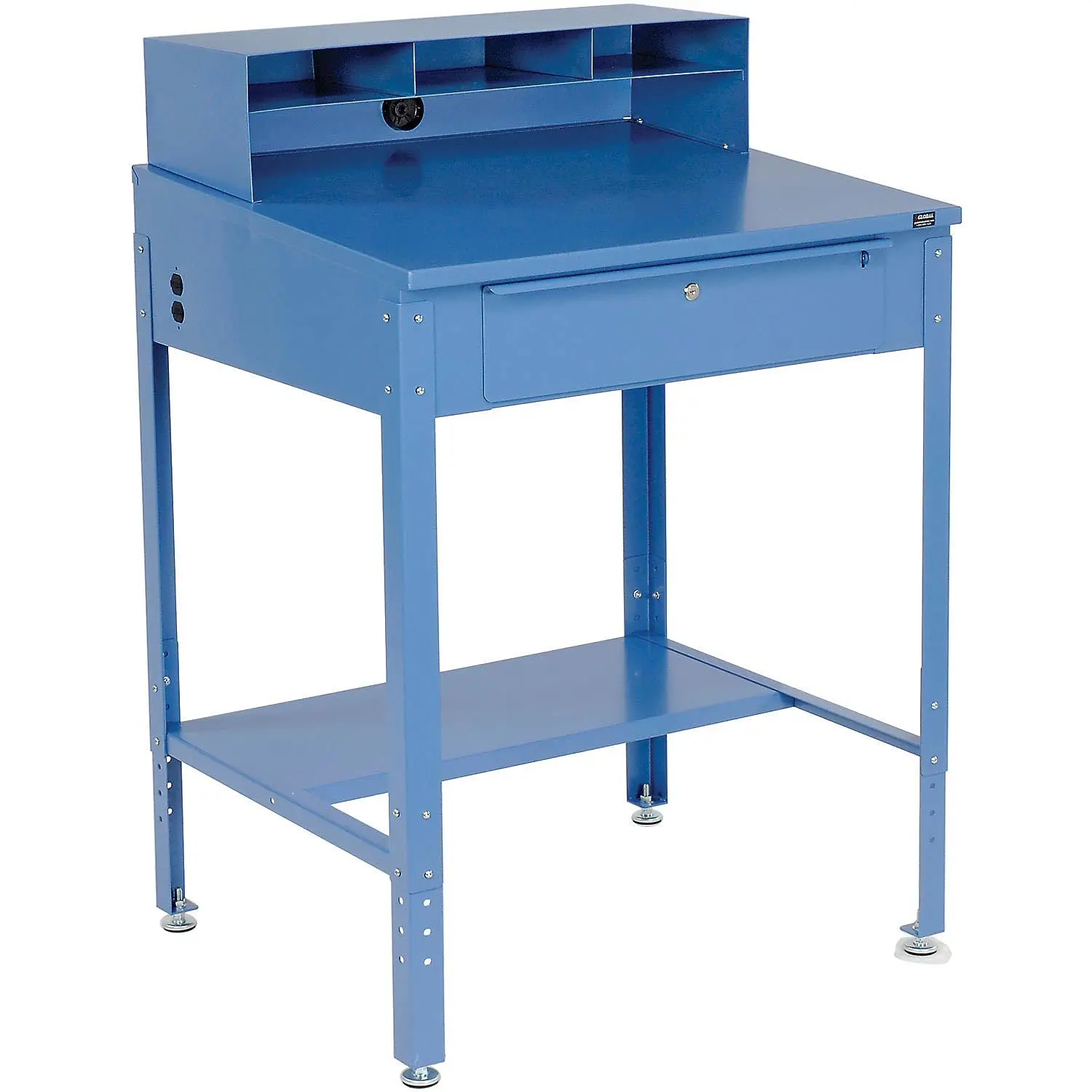 Sloped Shop Desk Industrial Workbench 34.5x30x38-42.5 Inch Blue Metal Frame Warehouse Garage Workshop, Customized