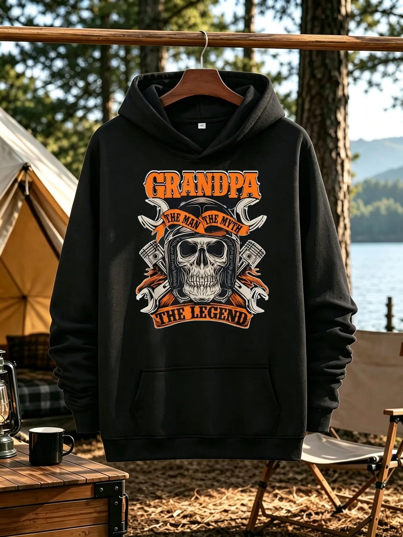 Men's Crew Neck Sweatshirt, Motorcycle Riding Casual Daily Wear, Skull Grandpa Pattern, Myths and Legends Specially Created for Men, Retro Style Regular Version Top, The Choice for Outdoor Activities on Father's Day
