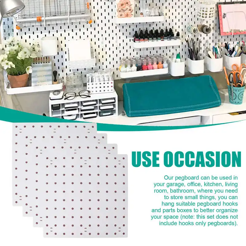 4 Piece Wall Hanging Pegboard Wall Organizer White Pegboard For Craft Room, Garage, Kitchen, Living Room