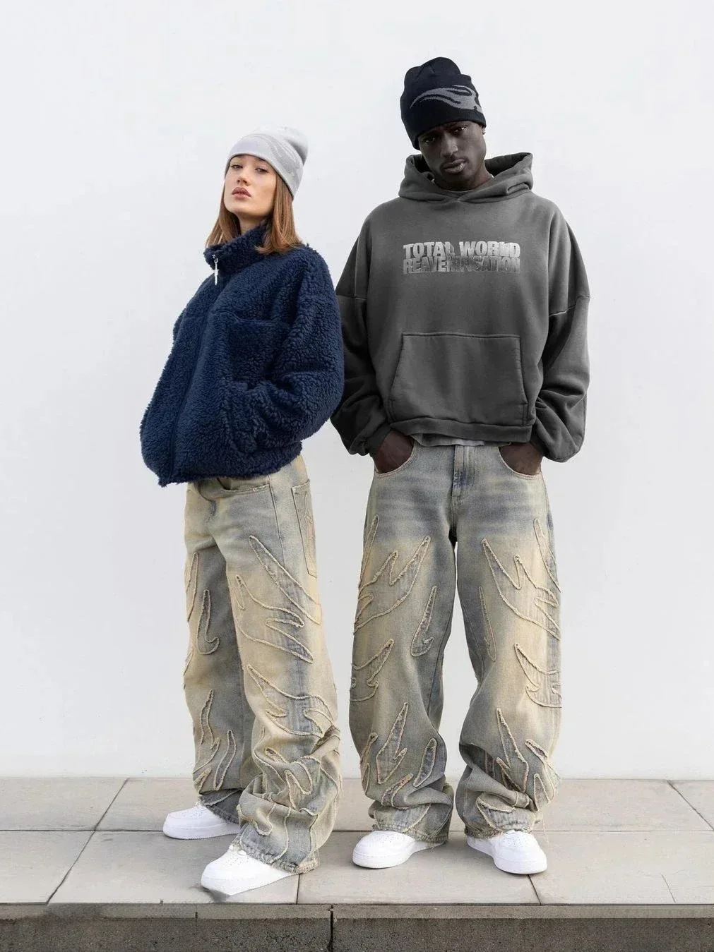 

2026 Американские новые модные мешковатые повседневные джинсы с нашивками для мужчин и женщин Y2K High Street Harajuku Широкие джинсовые брюки с высокой талией