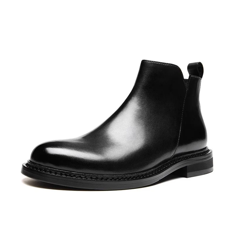 

Трендовые деловые мотоциклетные ботинки челси ручной работы на молнии из натуральной кожи, мужская обувь, рабочие ботильоны из воловьей кожи, мужские ботинки