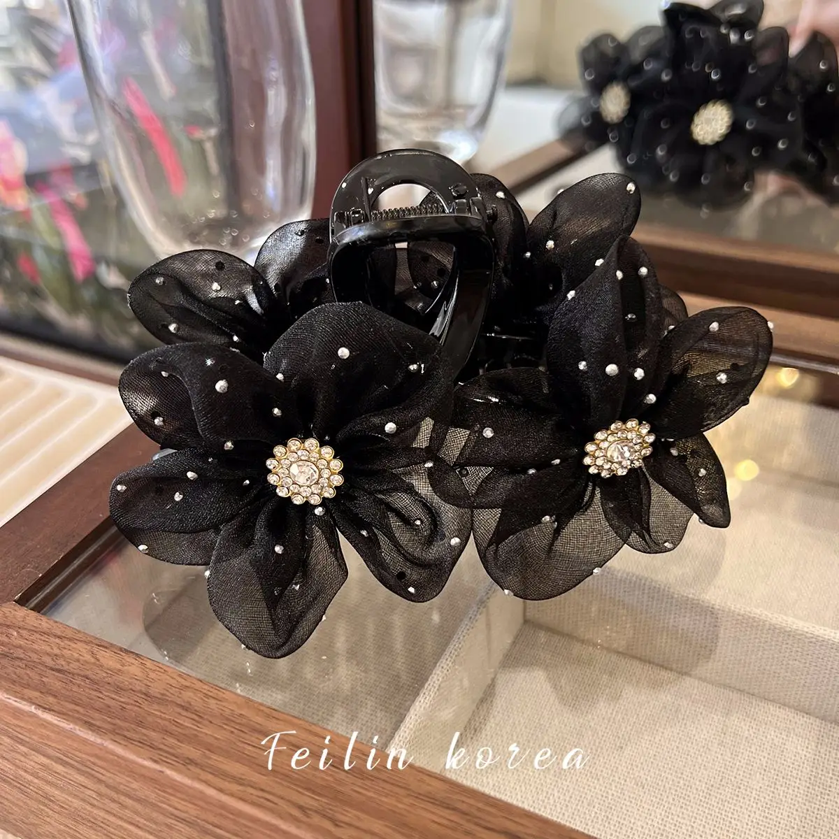 Flower Mesh Hairpin Temperament Elegant Women Hair Claw Clips Princess Headdress Fashion Grab Clip Female Hair Accessories