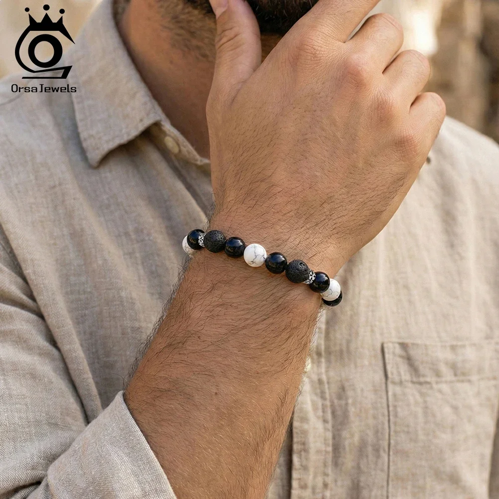 

ORSA JEWELS S925 10mm Natural Tiger Eyes Obsidian Stone Bracelet Handmade Gemstone Reiki Spiritual Jewelry for Men Women GMB81