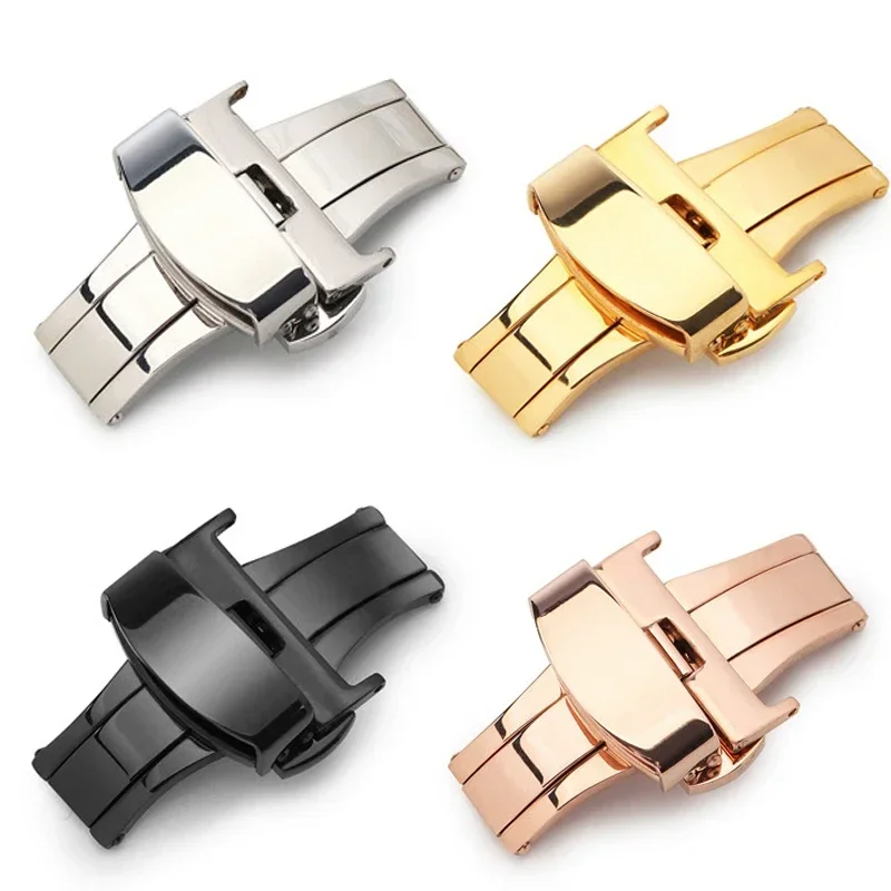 10 12 14 16 18 20mm 22mm Watchband Butterfly Deployment Buckle Automatic Double Click Stainless Steel Clasp for Watch Strap