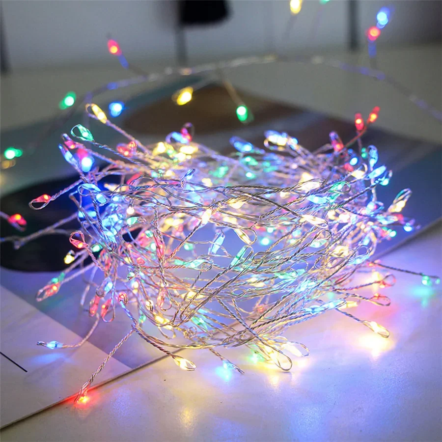 Natal LED Fairy String Lights, 8 modos, impermeável, fio de cobre, bombinha, guirlanda, feriado, festa, decoração do casamento