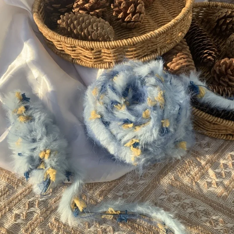50g Gradient Blue Fur Hand Mixed Yarn DIY Special Handmade Crochet Stick Needle Scarf Bag Card Sleeve Fancy Segmental Dyed Yarn