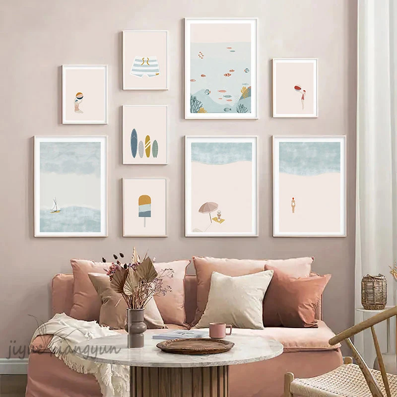 Minimalistischen Strand Ozean Fisch Whale Surfbrett Wand Kunst Leinwand Malerei Posters Und Drucke Wand Bilder Kids Room Decor