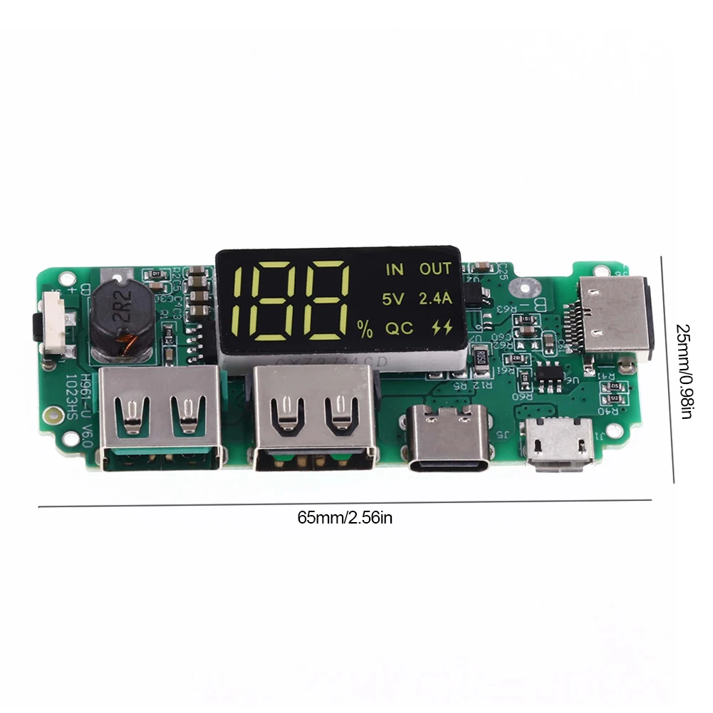 Modul Bank Daya Tipe C Mini 18650 dengan Tampilan LED Overcharge Modul Kontrol Pengisian Daya Baterai Kontrol Digital USB Ganda 2A