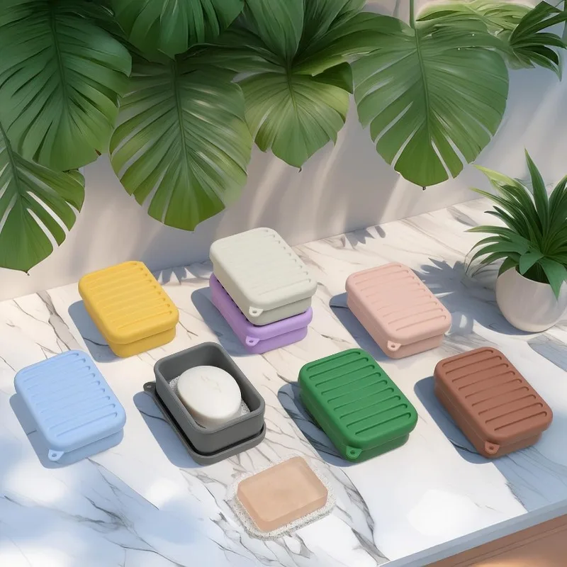 Portable Silicone Travel Soap Case Leak Proof with Drainage Lid Layer Compact Bar Soap Holder Durable for Camping Gym Toiletries view 6