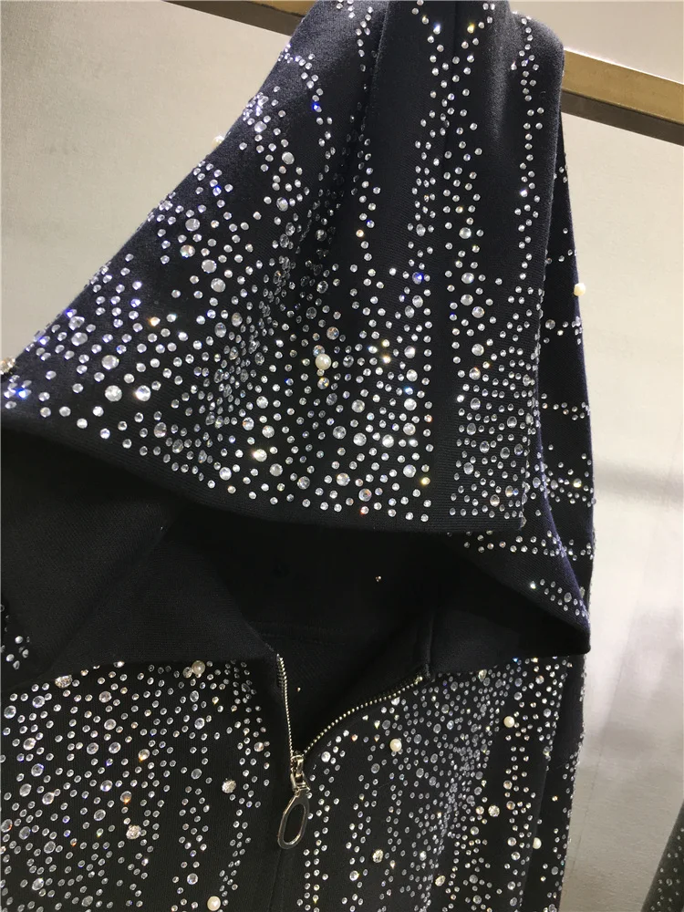 Fashion Rhinestone Jacket For Women's Loose Mid-Length Slimming Oversized Cardigan Cotton Coat Autumn Winter Long Sleeves Hoodie - Image 3