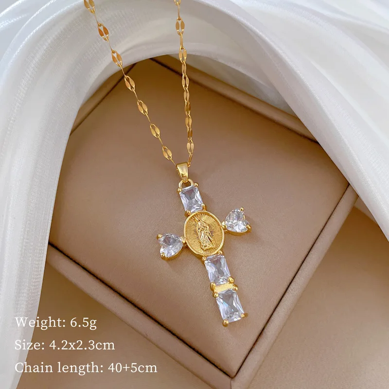 Classic Personalized Love Virgin Mary Micropaved White Jewelry Necklace Gorgeous Stainless Steel Clavicle Chain