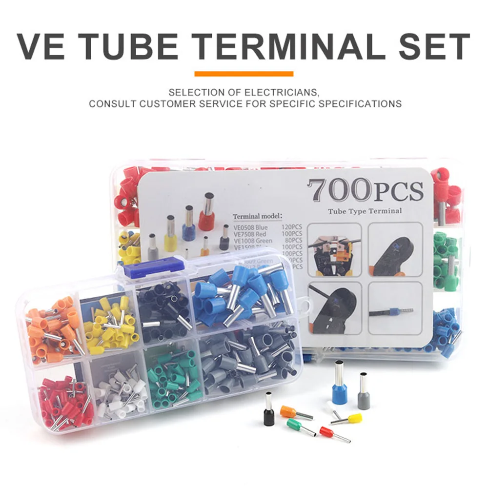 200-800PCS VE Tube Terminal Kits Quick Wiring Insulated Ferrule Crimp Terminals Boxed Set Multiple Color Options A/B/D Type 300V