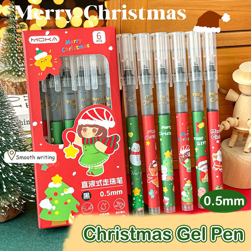 

6Pcs Cartoon Christmas Gel Pen Cute Santa Claus Neutral Pens Kawaii Exam Pens Student Stationery School Office Supplies Gifts