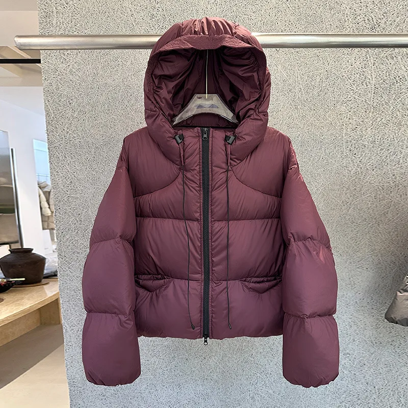 90% الأبيض بطة أسفل سترة المرأة عادية كبيرة الحجم رمادي مقنعين كم طويل نفخة معطف 2025 سميكة الدافئة الصلبة قصيرة سترات أبلى #2