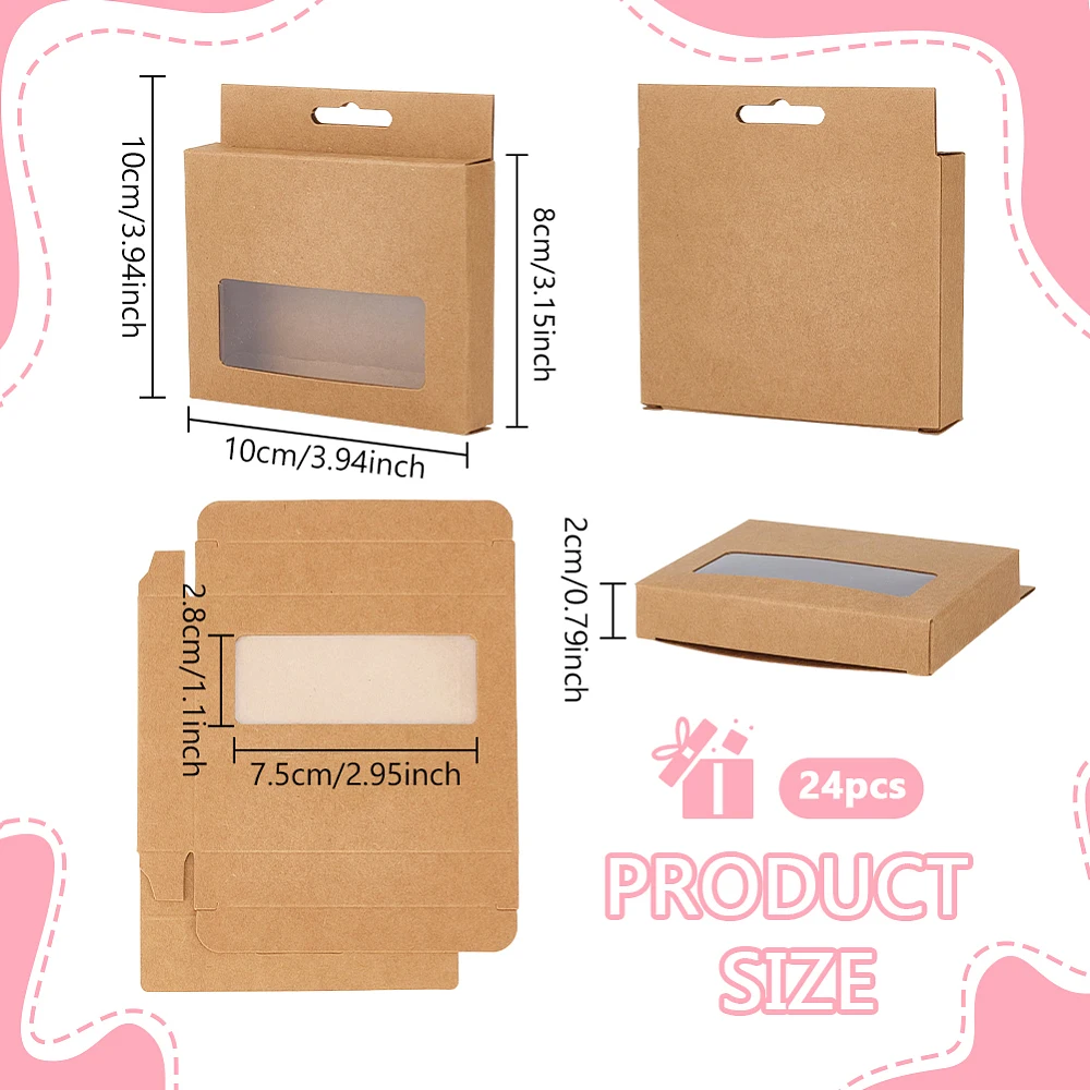 24pcs Paper Packaging Boxes with Window Mini Jewelry Gift Box 3.9x3.15x0.79inch Data Cable Carrying Box with Hanging Hole