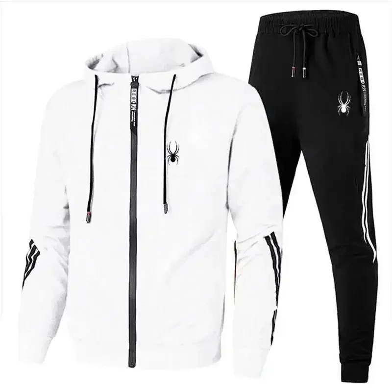 Tute da uomo primavera autunno set felpa con cappuccio a maniche lunghe + pantaloni da Jogging 2 pezzi tute da corsa Fitness abbigliamento sportivo