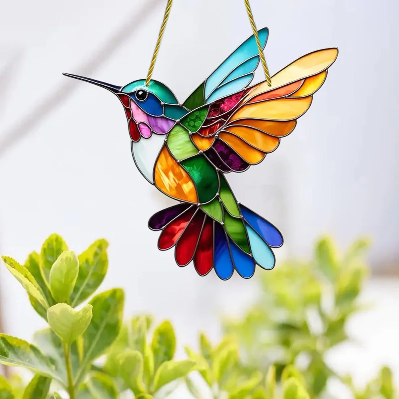 Acrylic Hummingbird Stained Window Hanging Sun Catcher Signs Decoration Hanging Bird Ornament For Home Porch Garden Decoration