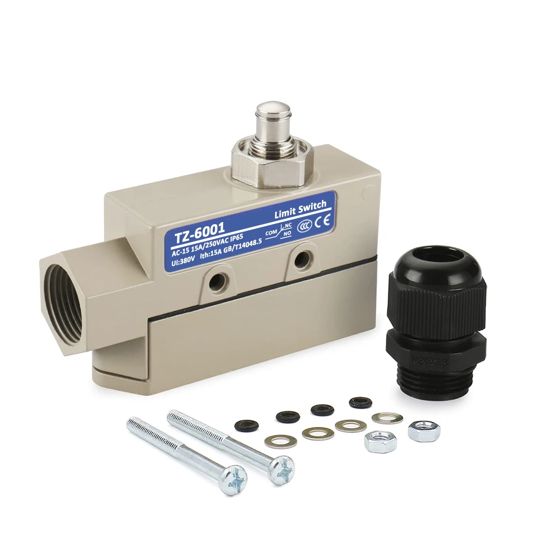 ABILKEEN TZ-6001 Sealed Limit Switch 250VAC 15A Push Plunger Type Travel Limit Switch for Push & Pull Safety Door/Roll-up Door