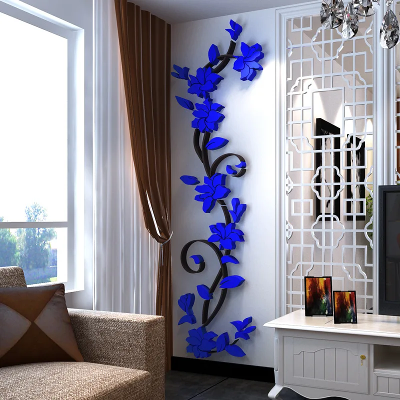 DIY Mirror Flower Wallpaper Acrylic Art Wall Stickers Living Room Decoration Home TV Background Wall Decorative Mural