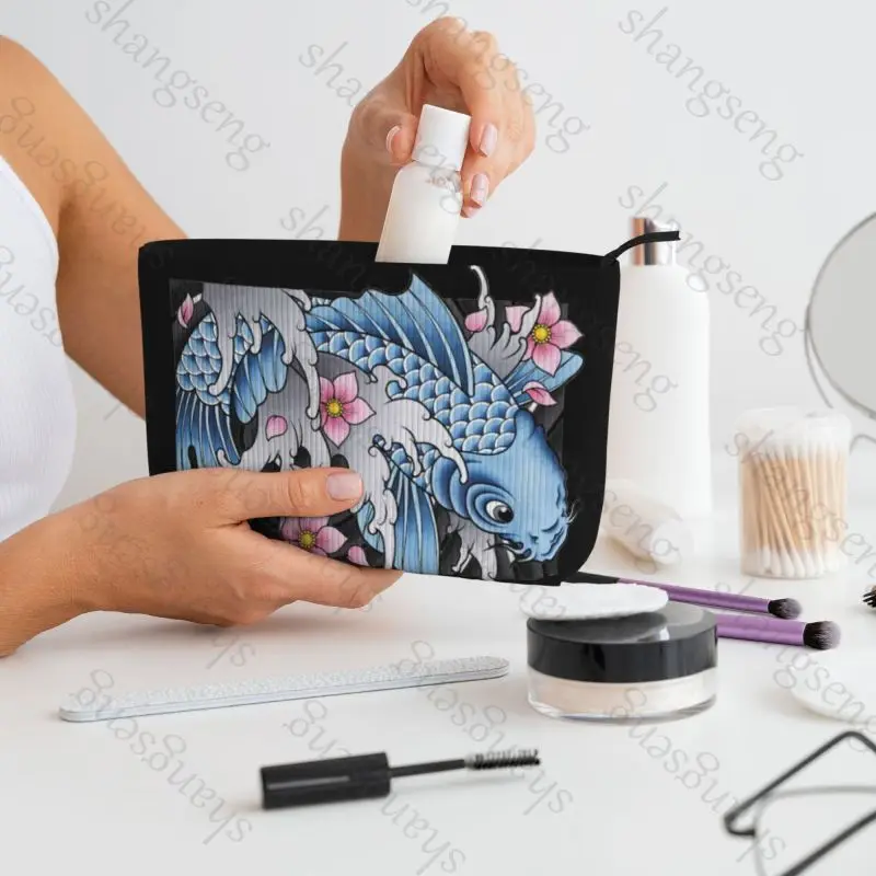 Carp Koi Cherry Blossom Corduroy cosmetic bag toiletry storage bags ladies box luxury travel zipper storage bag