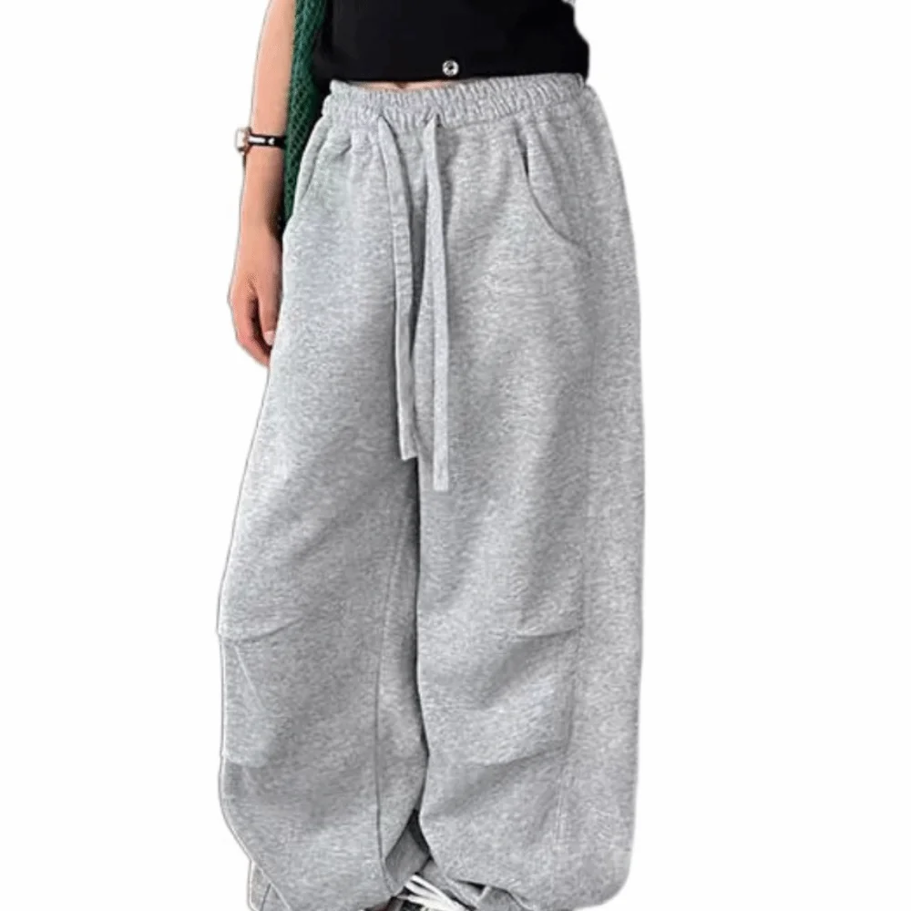 

Korean Pleated Baggy Cargo Pants Joggers Drawstring Wide Leg Pants High Waist Trousers Retro Pants Girl Students