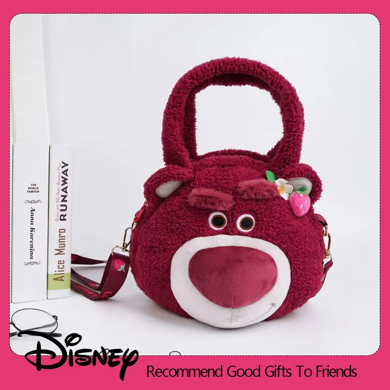 Disney Lotso Kawaii Strawberry Bear Stuffed Toys Cartoon&Cute Backpack School Bag Crossbody Bag Shoulder Bag Gift For Kids Girl